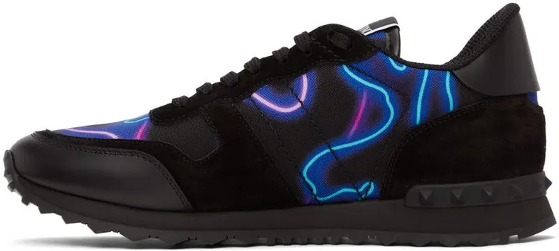 Valentino Garavani Black Neon Camo Rockrunner Sneakers (XY2S0723KHJ)