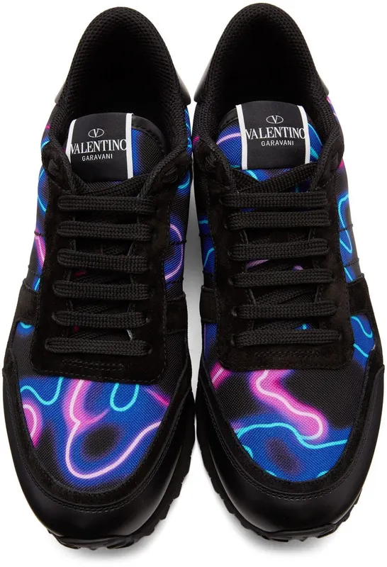Valentino Garavani Black Neon Camo Rockrunner Sneakers (XY2S0723KHJ)