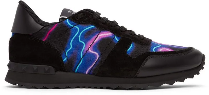 Valentino Garavani Black Neon Camo Rockrunner Sneakers (XY2S0723KHJ)