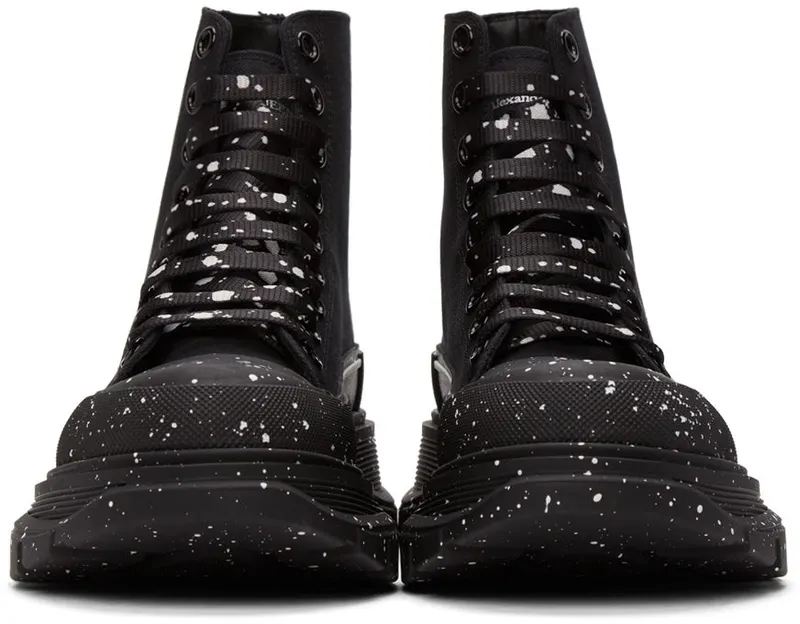 Alexander McQueen Black Paint Tread Slick High Sneakers (682413W4MVI)