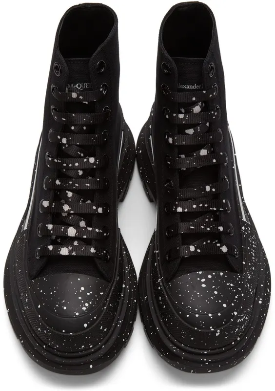 Alexander McQueen Black Paint Tread Slick High Sneakers (682413W4MVI)