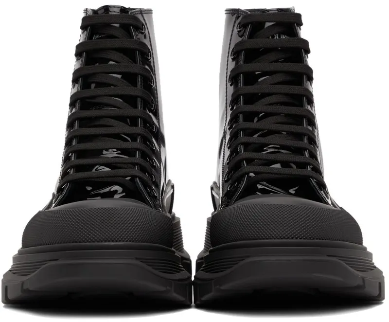 Alexander McQueen Black Patent Tread Slick High Sneakers (668775WIA35)