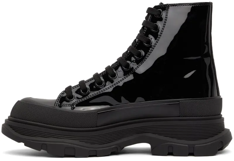 Alexander McQueen Black Patent Tread Slick High Sneakers (668775WIA35)