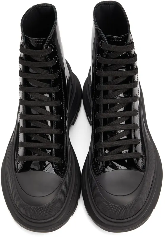 Alexander McQueen Black Patent Tread Slick High Sneakers (668775WIA35)
