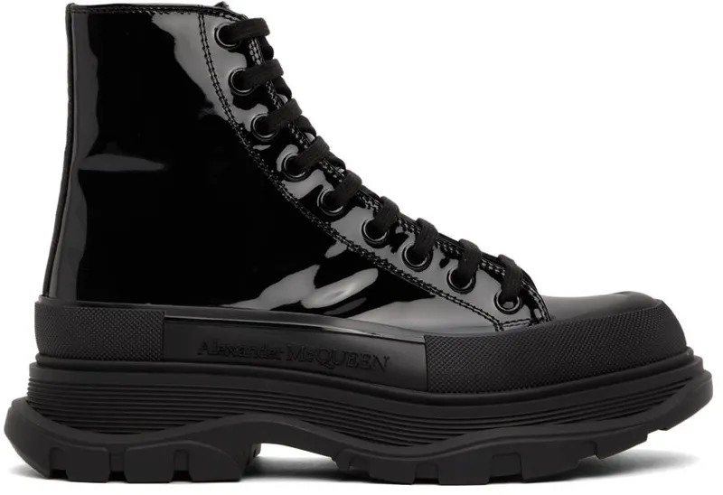 Alexander McQueen Black Patent Tread Slick High Sneakers (668775WIA35)