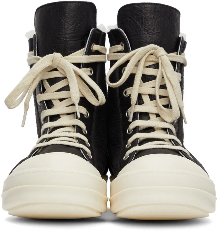 Rick Owens Black Shearling High Sneakers (RU02A5890 LSHC)