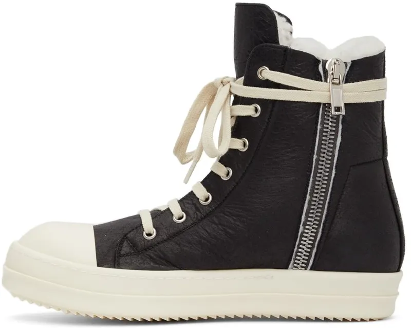 Rick Owens Black Shearling High Sneakers (RU02A5890 LSHC)