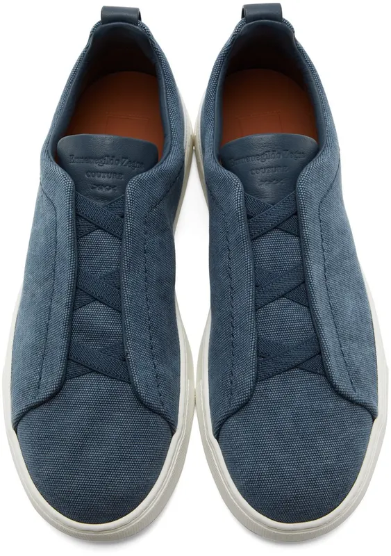 Ermenegildo Zegna Blue Canvas Triple Stitch Sneakers (LHTYE-A4841X)
