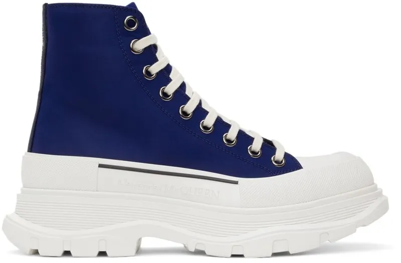 Alexander McQueen Blue Tread Slick High Sneakers (604254W4IF1)