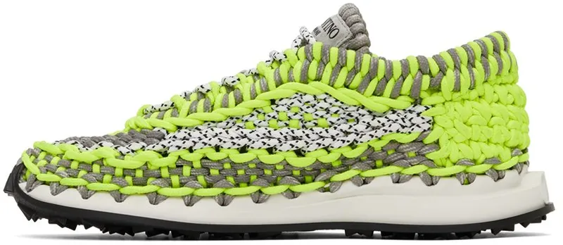 Valentino Garavani Green & Grey Crochet Sneakers (WY2S0E41ZXB)