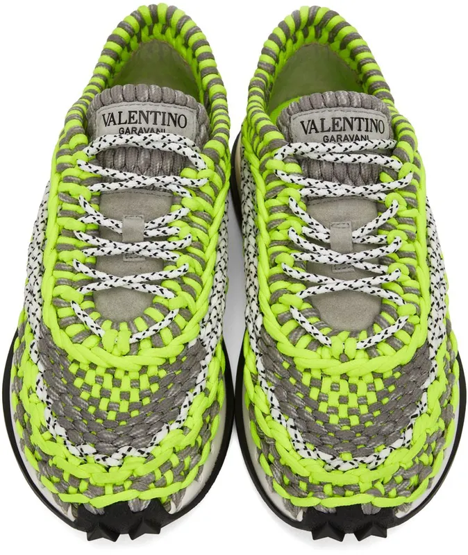 Valentino Garavani Green & Grey Crochet Sneakers (WY2S0E41ZXB)