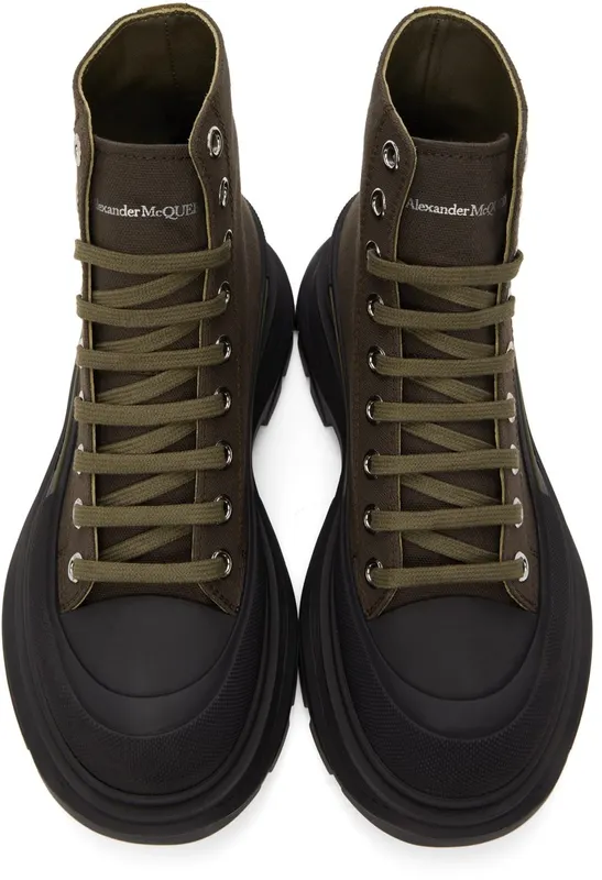 Alexander McQueen Khaki Tread Slick High Sneakers (604254W4L51)