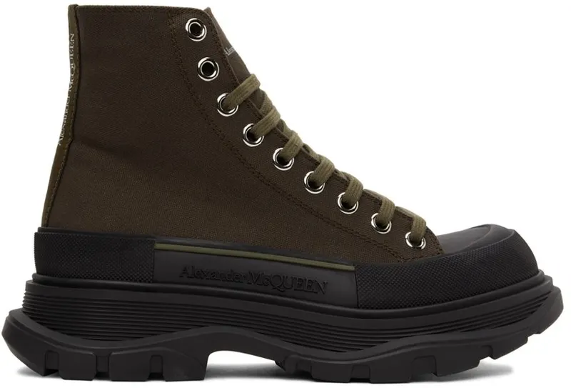 Alexander McQueen Khaki Tread Slick High Sneakers (604254W4L51)