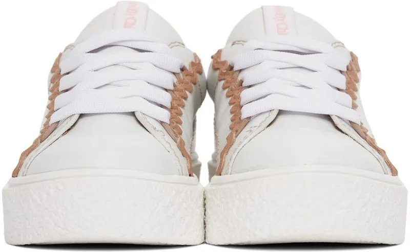 See by Chloé Off-White & Tan Leather Sevy Sneakers (SB36001A 13001)