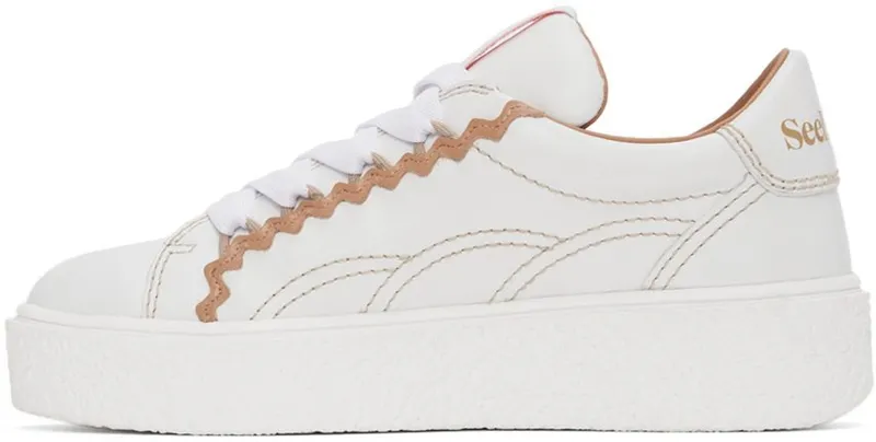 See by Chloé Off-White & Tan Leather Sevy Sneakers (SB36001A 13001)