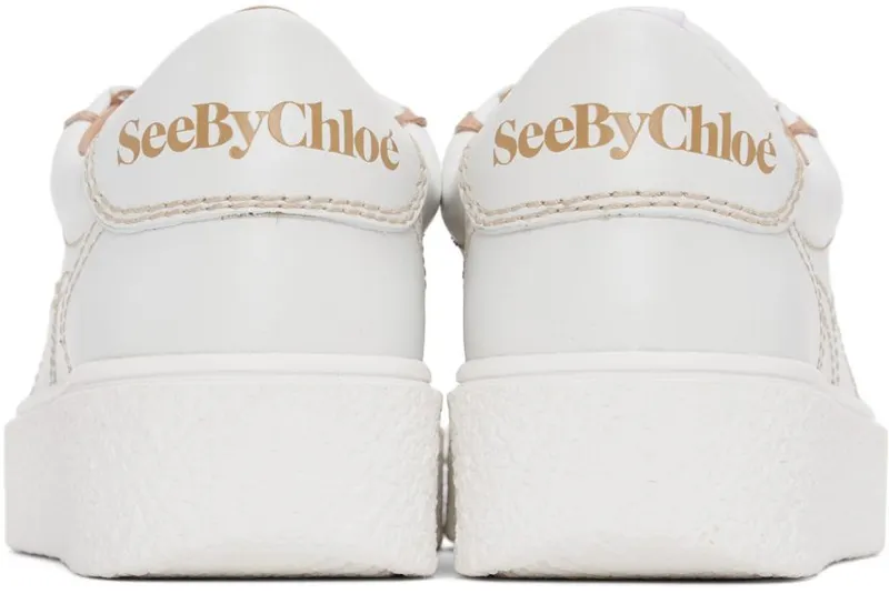 See by Chloé Off-White & Tan Leather Sevy Sneakers (SB36001A 13001)