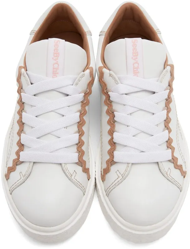 See by Chloé Off-White & Tan Leather Sevy Sneakers (SB36001A 13001)