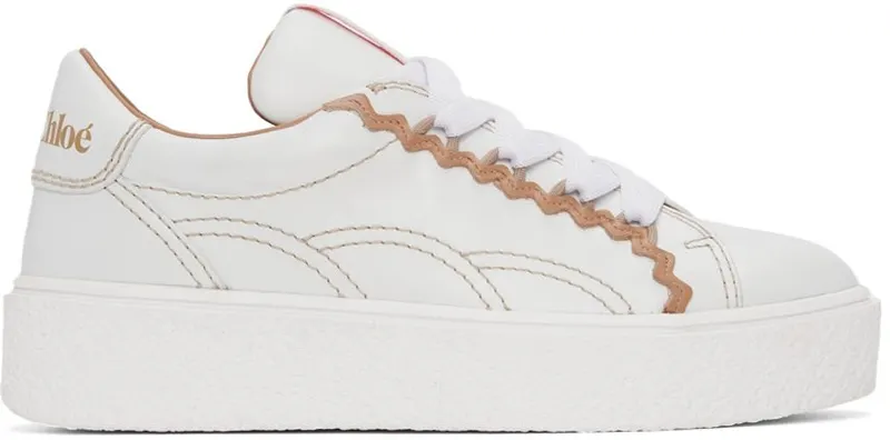 See by Chloé Off-White & Tan Leather Sevy Sneakers (SB36001A 13001)