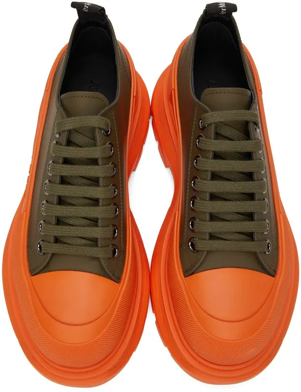 Alexander McQueen SSENSE Exclusive Green & Orange Tread Slick Low Sneakers (627225 WHYK3)