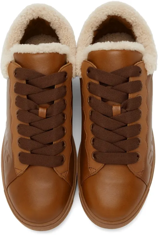 See by Chloé Tan Leather & Shearling Essie Sneaker (SB35191A 14280)