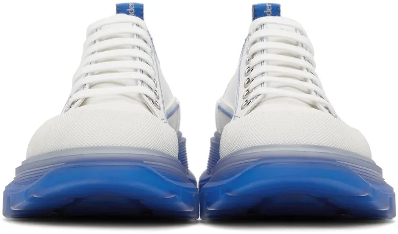 Alexander McQueen White & Blue Tread Slick Low Sneakers (662687W4MV9)