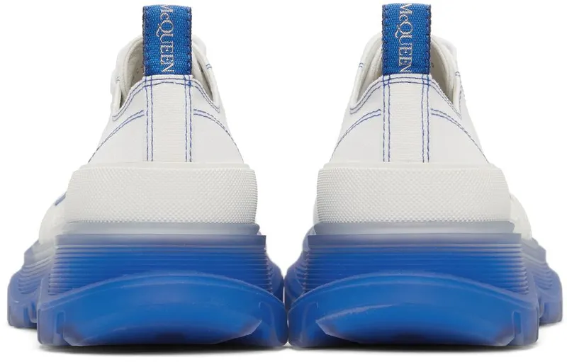 Alexander McQueen White & Blue Tread Slick Low Sneakers (662687W4MV9)