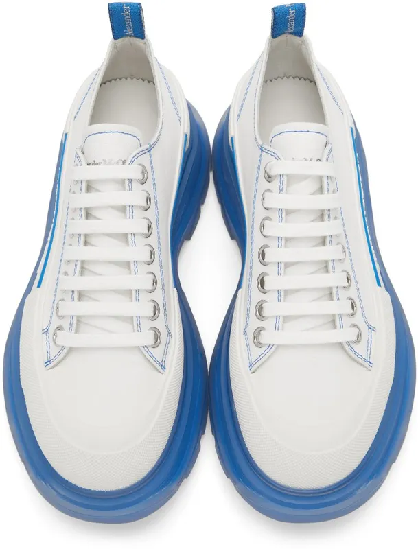 Alexander McQueen White & Blue Tread Slick Low Sneakers (662687W4MV9)