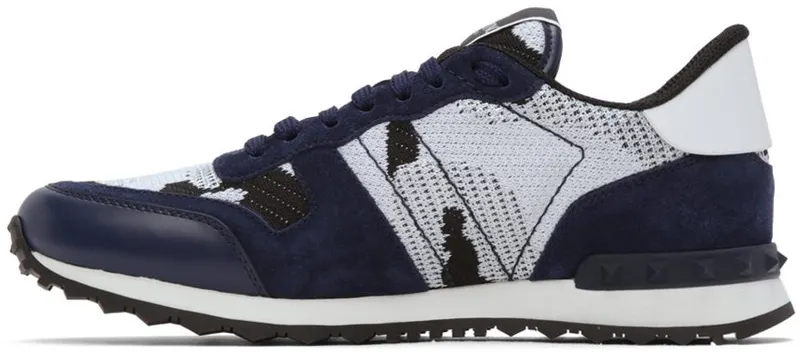 Valentino Garavani White & Navy Mesh Camouflage Rockrunner Sneakers (WY0S0723VCN)