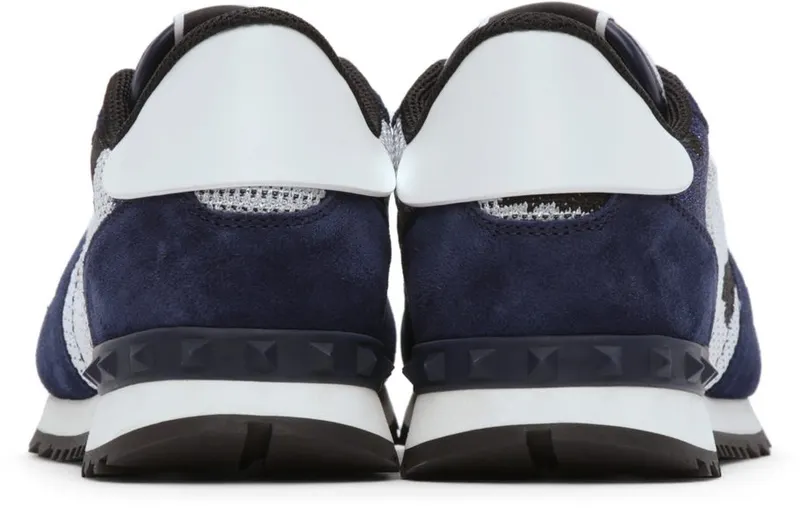 Valentino Garavani White & Navy Mesh Camouflage Rockrunner Sneakers (WY0S0723VCN)