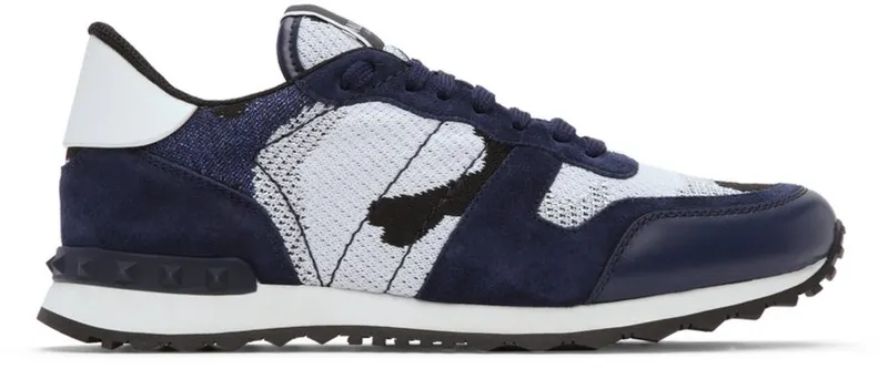 Valentino Garavani White & Navy Mesh Camouflage Rockrunner Sneakers (WY0S0723VCN)