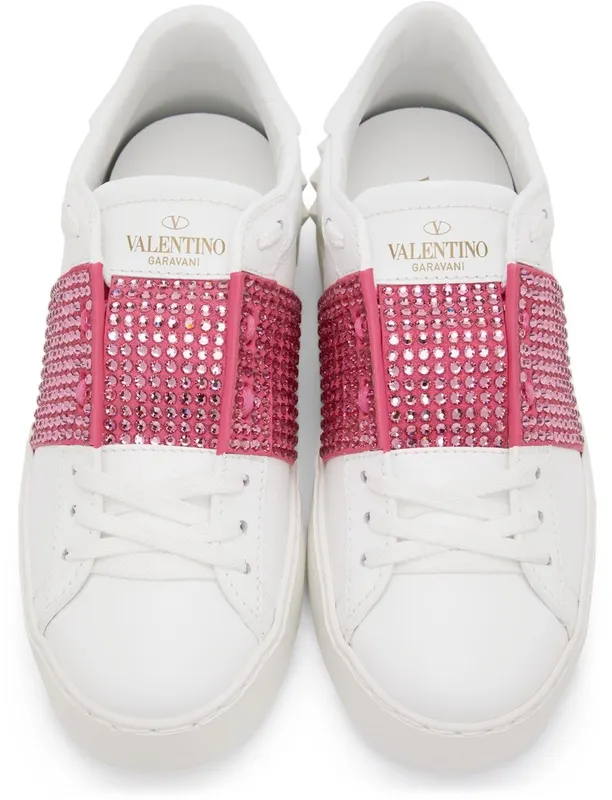 Valentino Garavani White & Pink Crystal Open Sneakers (XW2S0781ZZC)