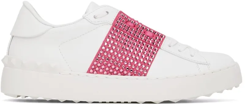 Valentino Garavani White & Pink Crystal Open Sneakers (XW2S0781ZZC)