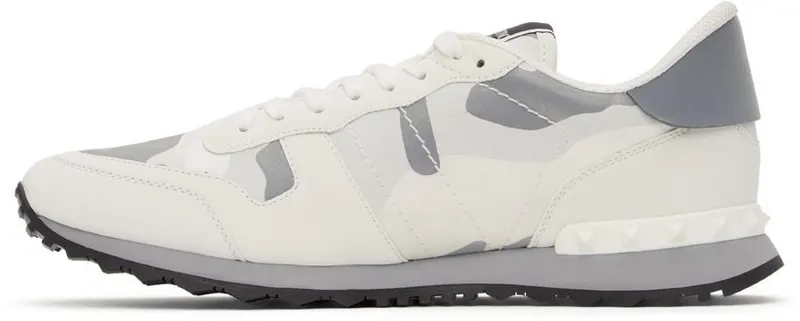 Valentino Garavani White & Silver Camouflage Rockrunner Sneakers (WY0S0723KIB)
