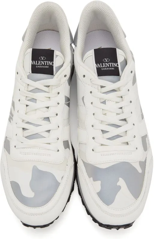 Valentino Garavani White & Silver Camouflage Rockrunner Sneakers (WY0S0723KIB)