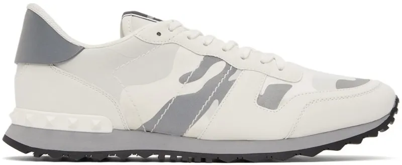 Valentino Garavani White & Silver Camouflage Rockrunner Sneakers (WY0S0723KIB)