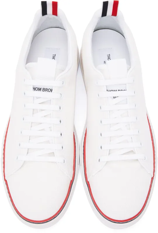Thom Browne White Canvas Tennis Sneakers (MFD219A-01588)