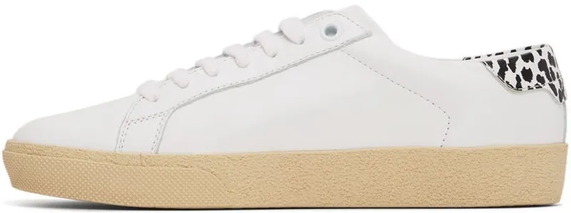 Saint Laurent White Leopard Court Classic Sneakers (610649 00NL0)