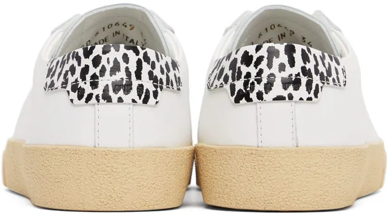 Saint Laurent White Leopard Court Classic Sneakers (610649 00NL0)
