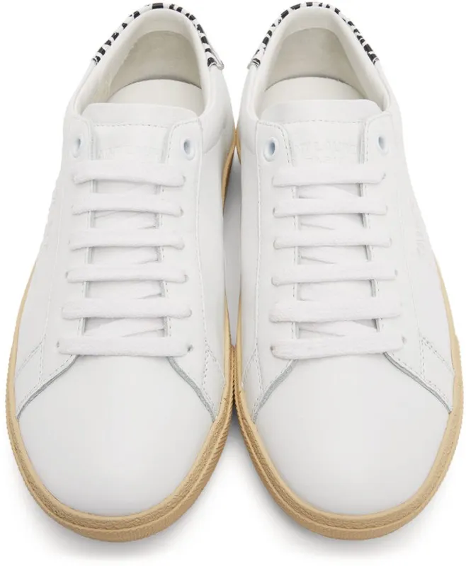 Saint Laurent White Leopard Court Classic Sneakers (610649 00NL0)