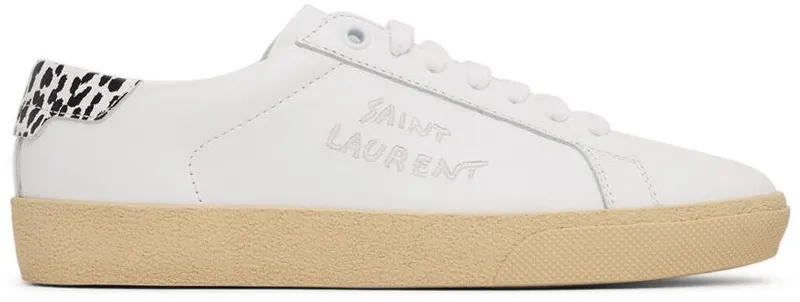 Saint Laurent White Leopard Court Classic Sneakers (610649 00NL0)