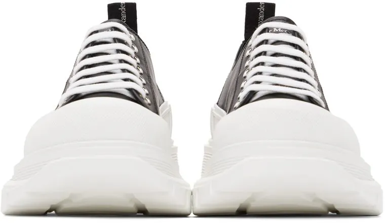 Alexander McQueen Black & White Leather Tread Slick Sneakers (627225WHZ62)