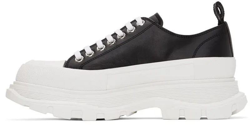 Alexander McQueen Black & White Leather Tread Slick Sneakers (627225WHZ62)