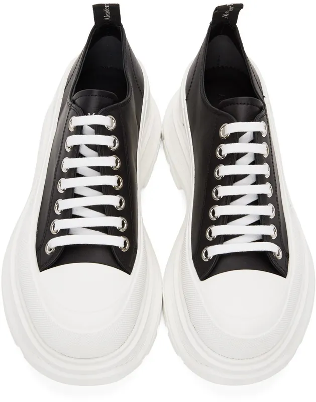 Alexander McQueen Black & White Leather Tread Slick Sneakers (627225WHZ62)