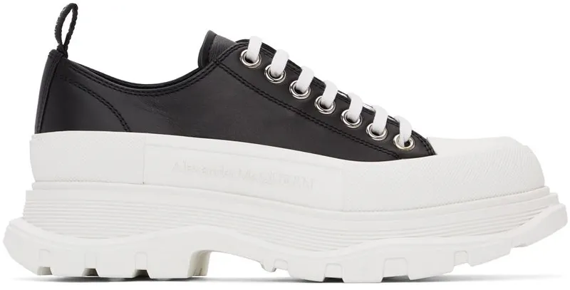 Alexander McQueen Black & White Leather Tread Slick Sneakers (627225WHZ62)
