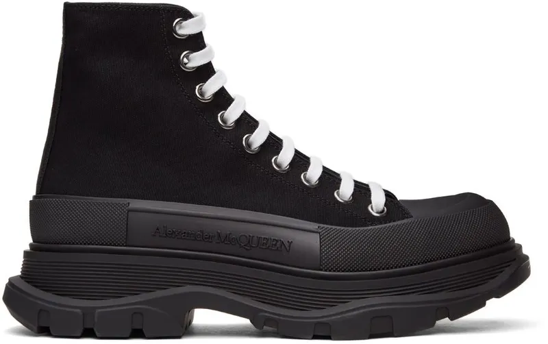 Alexander McQueen Black Canvas Tread Slick High Sneakers (604254W4L32)