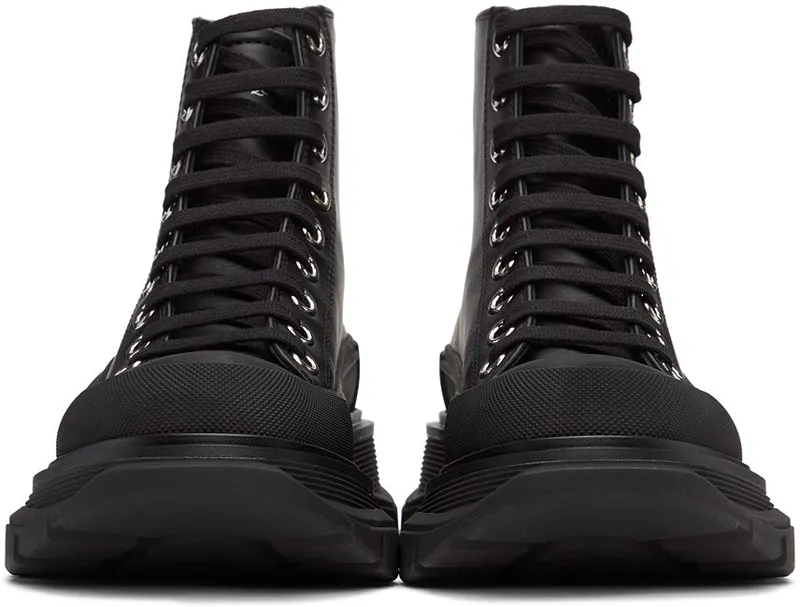 Alexander McQueen Black Leather Tread Slick Sneakers (633900 WHZ62)