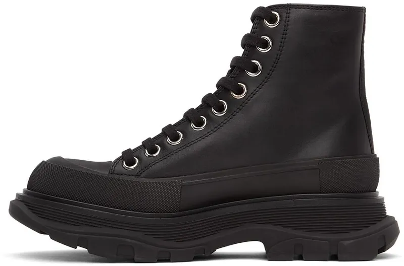 Alexander McQueen Black Leather Tread Slick Sneakers (633900 WHZ62)