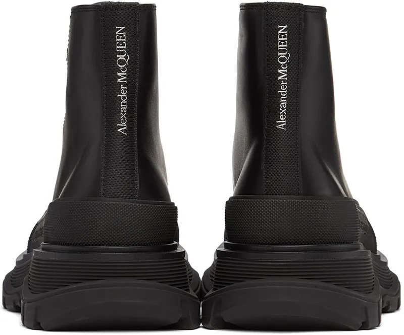 Alexander McQueen Black Leather Tread Slick Sneakers (633900 WHZ62)