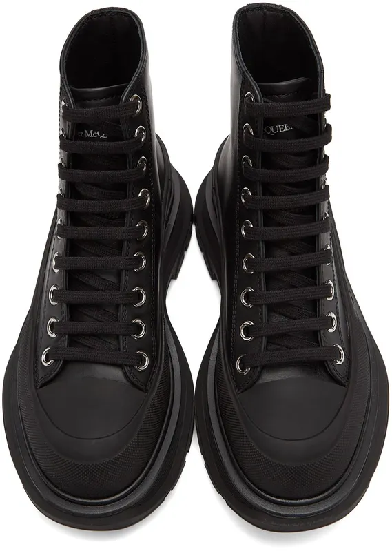 Alexander McQueen Black Leather Tread Slick Sneakers (633900 WHZ62)