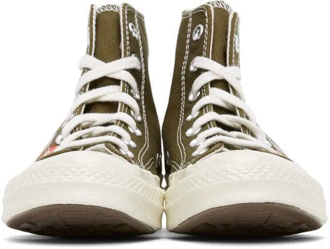 Comme des Garçons Play Khaki Converse Edition Multiple Hearts Chuck 70 High Sneakers (P1K116)